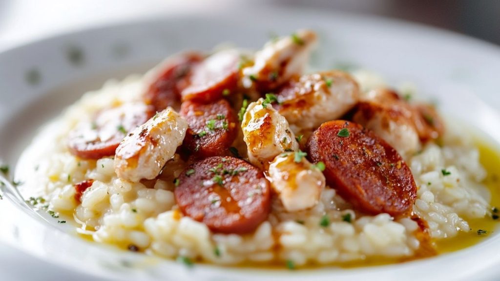 Comment préparer un risotto crémeux et savoureux au poulet et chorizo ?